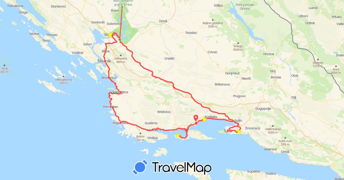 TravelMap itinerary: driving, hiking in Croatia (Europe)